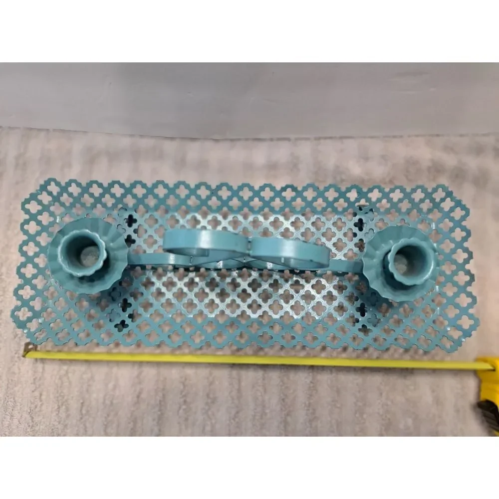 Vintage‎ Mid Century Turquoise Metal Mesh Candle Holder
